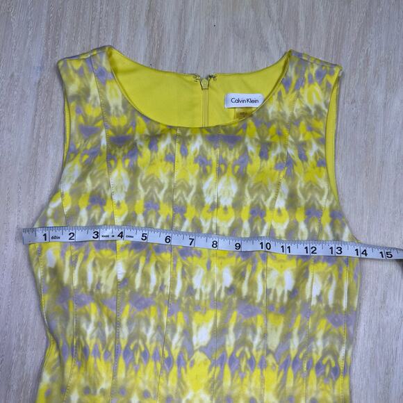 Calvin Klein Yellow Multicolor Sleeveless Summer Cocktail Lined Dress Size 2 - Picture 11 of 15